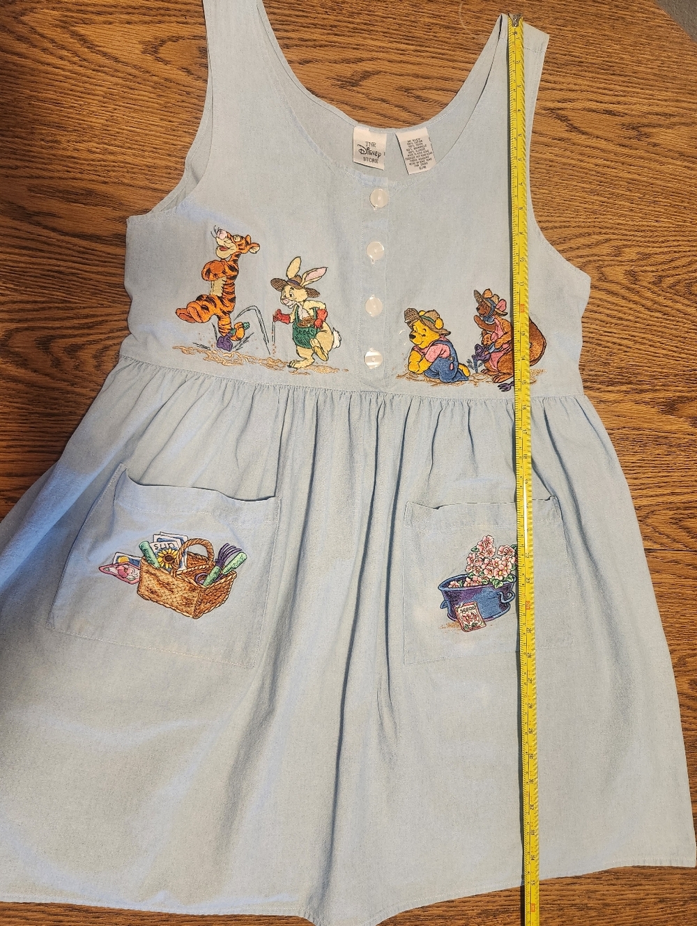 Vintage Winnie The Pooh Emboidered Denim Look Jumper Dress Women Small/Medium - Picture 13 of 16